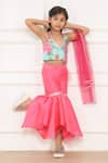 Pinkcow designs pvt ltd_Pink Printed Fabric Bloom Halter Neck Top Sharara Set _Online_at_Aza_Fashions