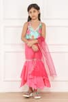 Shop_Pinkcow designs pvt ltd_Pink Printed Fabric Bloom Halter Neck Top Sharara Set _Online_at_Aza_Fashions