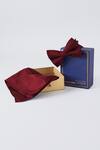 Buy_Bubber Couture_Maroon Plain Brick Silk Bow Tie And Pocket Square Set_at_Aza_Fashions