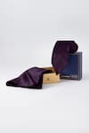 Buy_BUBBER COUTURE_Purple Plain Claret Satin Necktie And Pocket Square Set _at_Aza_Fashions