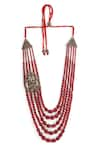 Buy_Cosa Nostraa_Red Beads Five Layered Lord Ganesha Mala _Online_at_Aza_Fashions