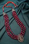 Shop_Cosa Nostraa_Red Beads Ganesha Embellished Mala _at_Aza_Fashions