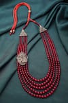 Shop_Cosa Nostraa_Red Beads Might Embellished Mala _at_Aza_Fashions