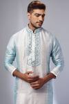 SAMMOHAN CEREMONIAL_Blue Tussar Embroidered Mirror Straight Kurta And Pant Set_Online_at_Aza_Fashions