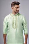 Buy_SAMMOHAN CEREMONIAL_Green Pure Silk Embroidered Kurta And Pant Set _Online_at_Aza_Fashions