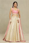 Buy_Vandana Sethi_Ivory Dupion Silk Embroidered Gota Leaf Neck Bridal Lehenga Set _at_Aza_Fashions