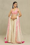 Shop_Vandana Sethi_Ivory Dupion Silk Embroidered Gota Leaf Neck Bridal Lehenga Set _Online_at_Aza_Fashions