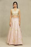 Buy_Vandana Sethi_Pink Dupion Silk Embroidered Gota Halter Blouse Bridal Lehenga Set _Online_at_Aza_Fashions