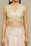 Shop_Vandana Sethi_Pink Dupion Silk Embroidered Gota Halter Blouse Bridal Lehenga Set _at_Aza_Fashions