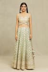 Buy_Vandana Sethi_Green Shimmer Organza Embroidered Gota Sweetheart Blouse Bridal Lehenga Set _Online_at_Aza_Fashions