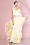 Anaya by Akruthi_Yellow Georgette Hand Painted And Embroidered Saree_Online_at_Aza_Fashions