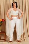 Buy Majestic By Japnah White Banana Crepe Hand Embroidered Pearls Sweetheart Cape And Pant Set at Aza Fashions Buy_Majestic By Japnah_White Banana Crepe Hand Embroidered Pearls Sweetheart Cape And Pant Set_at_Aza_Fashions