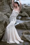 Shop_Majestic By Japnah_White Net Hand Embroidered Floral Sweetheart Mermaid Gown _at_Aza_Fashions