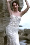 Majestic By Japnah_White Net Hand Embroidered Floral Sweetheart Mermaid Gown _Online_at_Aza_Fashions