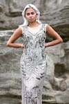 Majestic By Japnah_Grey Net Hand Embellished Round Gown _Online_at_Aza_Fashions