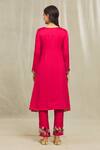 Shop_Bhusattva_Red Organic Silk Hand Embroidered Resham V Neck Angarkha And Pant Set  _at_Aza_Fashions
