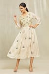 Shop_Bhusattva_Beige Organic Silk Floral Embroidered Dress _Online_at_Aza_Fashions