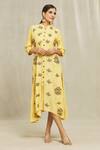 Buy_Bhusattva_Yellow Floral Embroidered Organic Silk Dress _at_Aza_Fashions