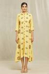 Bhusattva_Yellow Floral Embroidered Organic Silk Dress _Online_at_Aza_Fashions