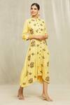 Shop_Bhusattva_Yellow Floral Embroidered Organic Silk Dress _Online_at_Aza_Fashions