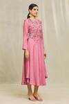 Bhusattva_Pink Floral Hand Embroidered Organic Silk Kurta _Online_at_Aza_Fashions