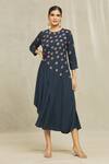 Buy_Bhusattva_Blue Silk, Jacquard Embroidery Round Neck Hand Asymmetric Dress _at_Aza_Fashions