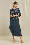 Shop_Bhusattva_Blue Silk, Jacquard Embroidery Round Neck Hand Asymmetric Dress _Online_at_Aza_Fashions