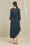 Shop_Bhusattva_Blue Silk, Jacquard Embroidery Round Neck Hand Asymmetric Dress _at_Aza_Fashions