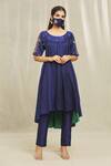 Buy_Bhusattva_Blue Organic Silk Hand Embroidered Floral Scoop Anarkali And Pant Set  _at_Aza_Fashions