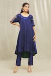 Buy_Bhusattva_Blue Organic Silk Hand Embroidered Floral Scoop Anarkali And Pant Set  _Online_at_Aza_Fashions