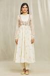 Bhusattva_White Organic Silk Hand Embroidered Floral Flared Kurta With Dupatta  _Online_at_Aza_Fashions