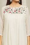 Shop_Bhusattva_White Cotton, Silk Embroidery Round Neck Floral Yoke Dress _Online_at_Aza_Fashions