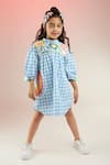 Buy_Joey & Pooh_Blue Cotton Hand Embroidery Whimsical Animals Gingham Pattern Dress  _at_Aza_Fashions