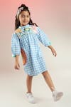 Buy_Joey & Pooh_Blue Cotton Hand Embroidery Whimsical Animals Gingham Pattern Dress  _Online_at_Aza_Fashions