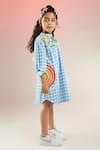 Shop_Joey & Pooh_Blue Cotton Hand Embroidery Whimsical Animals Gingham Pattern Dress  _Online_at_Aza_Fashions