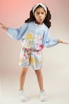 Buy_Joey & Pooh_Blue Cotton Print Floral Stripe And Jacket With Shorts  _at_Aza_Fashions