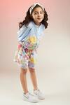 Shop_Joey & Pooh_Blue Cotton Print Floral Stripe And Jacket With Shorts  _Online_at_Aza_Fashions