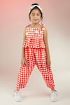 Buy_Joey & Pooh_Red Cotton Chequered Floral Pattern Jumpsuit  _at_Aza_Fashions