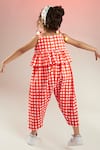 Shop_Joey & Pooh_Red Cotton Chequered Floral Pattern Jumpsuit  _at_Aza_Fashions