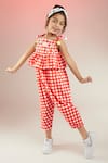 Joey & Pooh_Red Cotton Chequered Floral Pattern Jumpsuit  _Online_at_Aza_Fashions