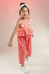 Buy_Joey & Pooh_Red Cotton Chequered Floral Pattern Jumpsuit  _Online_at_Aza_Fashions