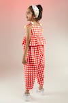 Shop_Joey & Pooh_Red Cotton Chequered Floral Pattern Jumpsuit  _Online_at_Aza_Fashions