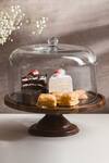 Buy_S. G. Home_Brown Wood And Glass Dessert Stand With Cloche _at_Aza_Fashions