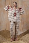 Shop_NYARO_Beige Viscose Modal Printed Geometric Round Top With Pant _at_Aza_Fashions