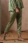 Shop_NYARO_Green Viscose Printed Floral Mandarin Collar Blossom Shirt With Pant _Online_at_Aza_Fashions