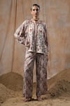 Buy_NYARO_Beige Viscose Printed Floral Mandarin Collar Botanic Shirt With Pant _at_Aza_Fashions