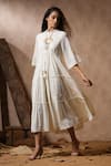 Buy_NYARO_White Cotton Yarn Dye Embroidered Floral Round Tonal Thread Dress  _at_Aza_Fashions