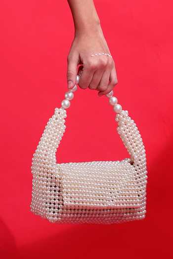 Buy_Modarta_White Pearls, Crystals Embellished Mini Handbag _Online_at_Aza_Fashions