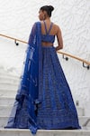 Shop_Nitika Gujral_Blue Net, Satin Sequins, Beads, Geometric Pattern Beadwork Bridal Lehenga Set _at_Aza_Fashions