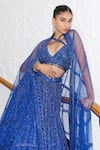 Buy_Nitika Gujral_Blue Net, Satin Sequins, Beads, Geometric Pattern Beadwork Bridal Lehenga Set _Online_at_Aza_Fashions